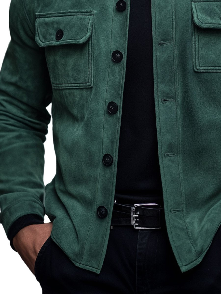 Men's Lapel Double Pocket Vintage Suede Jacket