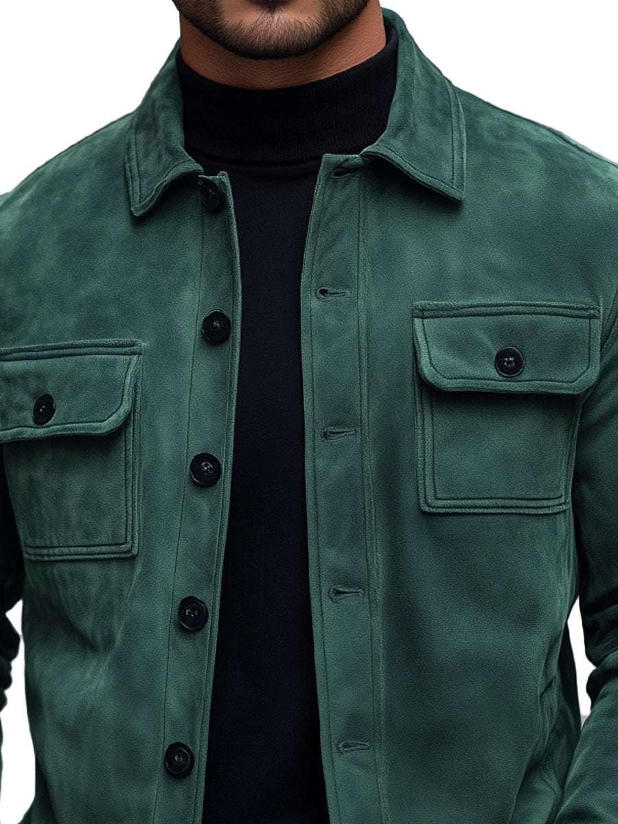 Men's Lapel Double Pocket Vintage Suede Jacket