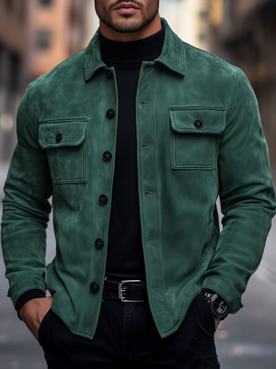 Men's Lapel Double Pocket Vintage Suede Jacket