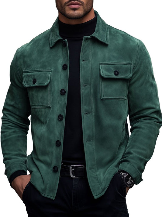 Men's Lapel Double Pocket Vintage Suede Jacket