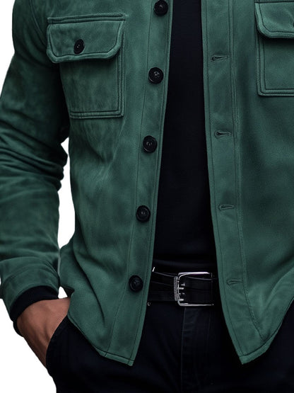 Men's Lapel Double Pocket Vintage Suede Jacket